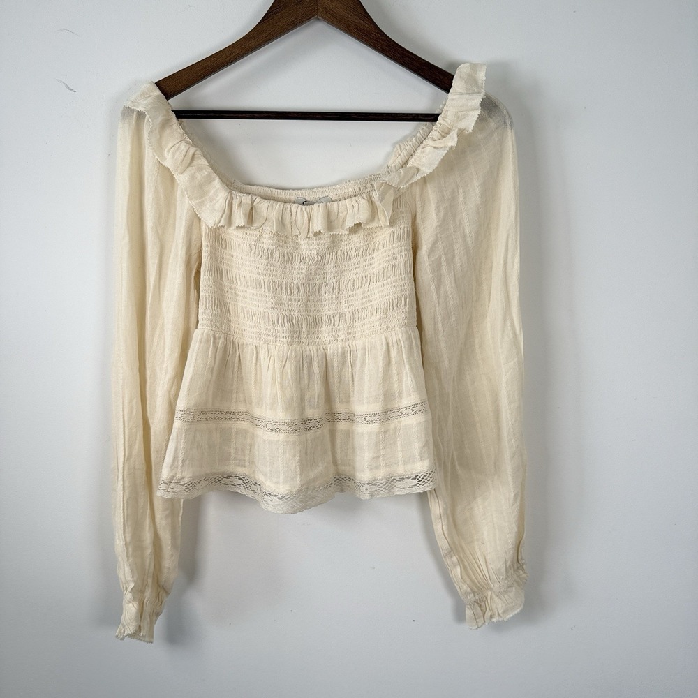 NWT American Eagle Shirt Crop‎ Whimsical Boho Long Sleeve Top Size Small